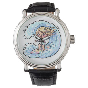 Süßes Kawaii-Surfer-Mädchen Ozeanwelle Sommer-Stic Armbanduhr