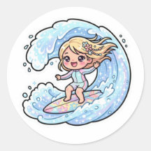 Süßes Kawaii-Surfmädchen Ozeanwelle Sommer-Sticker