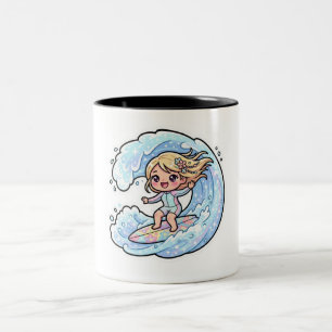 Süßes Kawaii-Surfmädchen Ozeanwelle Sommerstrand S Zweifarbige Tasse