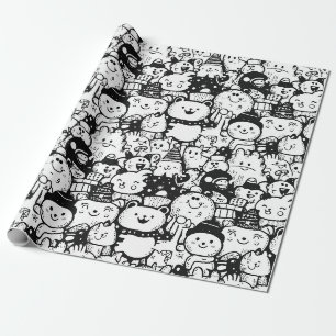 Süßes Kawaii-Tier-Doodle-Muster (2) Geschenkpapier
