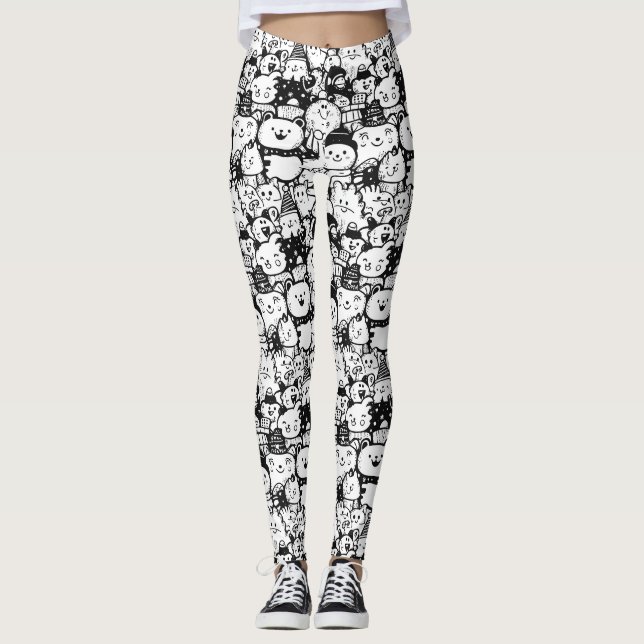 Süßes Kawaii-Tier-Doodle-Muster (2) Leggings (Vorderseite)