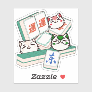 Süßes Kawaii-Trio von Mahjong spielenden Katzen Aufkleber