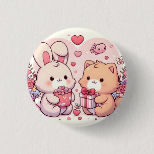 Süßes Kawaii Valentinstag-Hasen-Bär-Liebesgeschenk Button