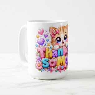 Süßes Kawaii Vielen Dank Katze Pastellrosa Kaffeetasse