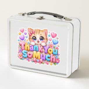 Süßes Kawaii Vielen Dank Katze Pastellrosa Metall Brotdose