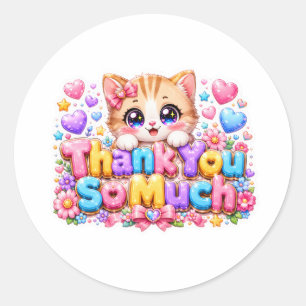 Süßes Kawaii Vielen Dank Katze Pastellrosa Runder Aufkleber