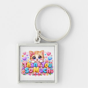 Süßes Kawaii Vielen Dank Katze Pastellrosa Schlüsselanhänger