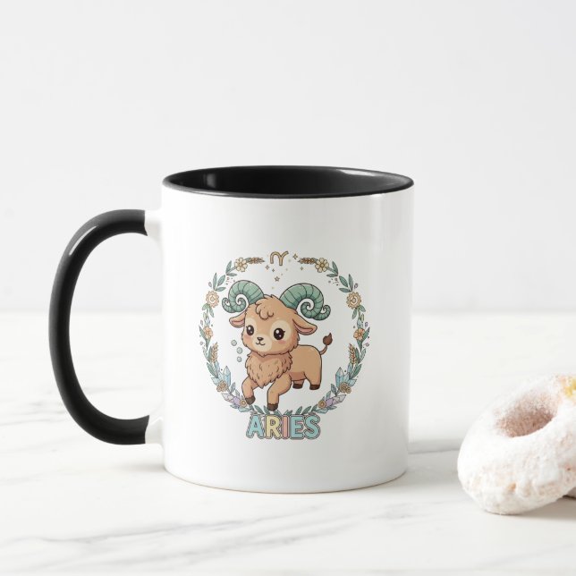 Süßes Kawaii-Widder-Sternzeichen Tasse (Mit Donut)