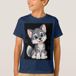 Süßes Kawaii-Wolf-Welpen-Kinder-T-Shirt T-Shirt