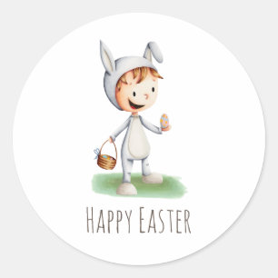 Süßes Kind Kaninchen Frohe Ostern Party Runder Aufkleber