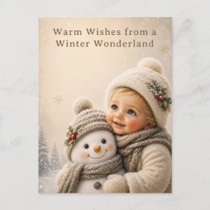 Süßes Kind und Schneemann Weihnachtsgrußkarte Feiertagspostkarte