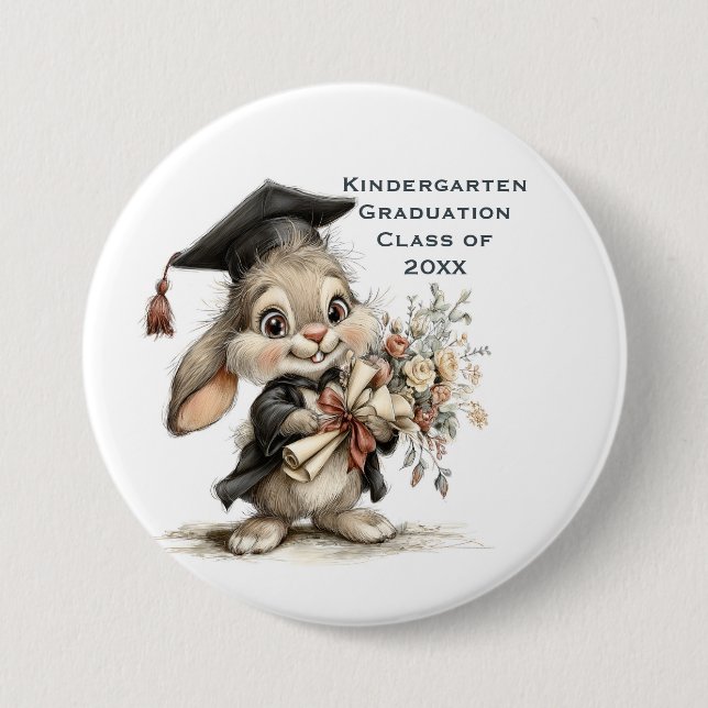 Süßes Kindergarten-Abschluss-Hasen-Design Button (Vorderseite)