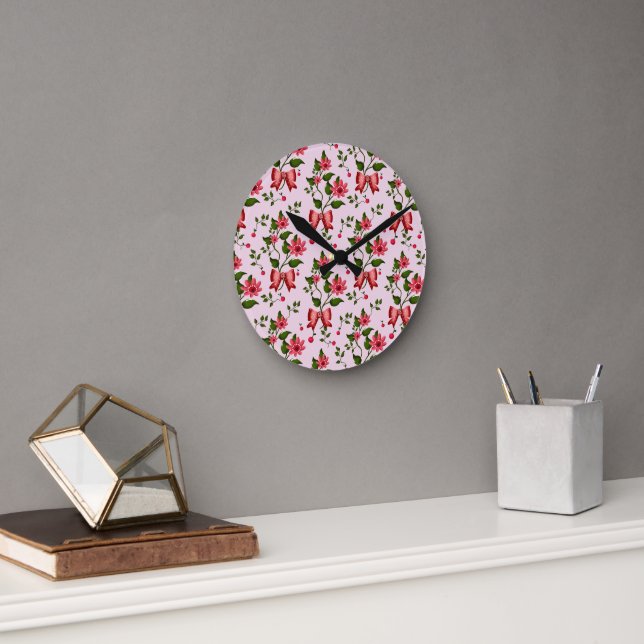 Süßes Kirsch-Schleifen-Blumenmuster  Runde Wanduhr (Büro)