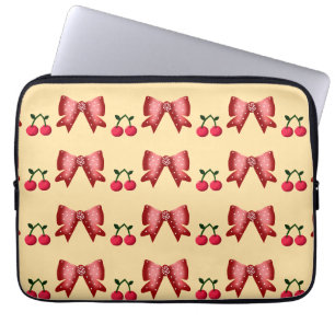 Süßes Kirsch-Schleifen-Nahtlos-Muster Rosa Ästheti Laptopschutzhülle