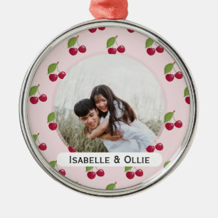 Süßes Kirschenmuster Personalisiertes Foto Ornament Aus Metall