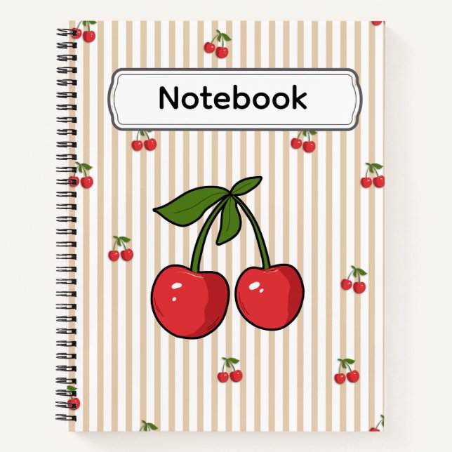 Süßes Kirschstreifenmuster-Design Notizbuch (Vorderseite)