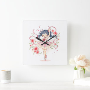 Süßes kleines Ballerina-Mädchen Quadratische Wanduhr