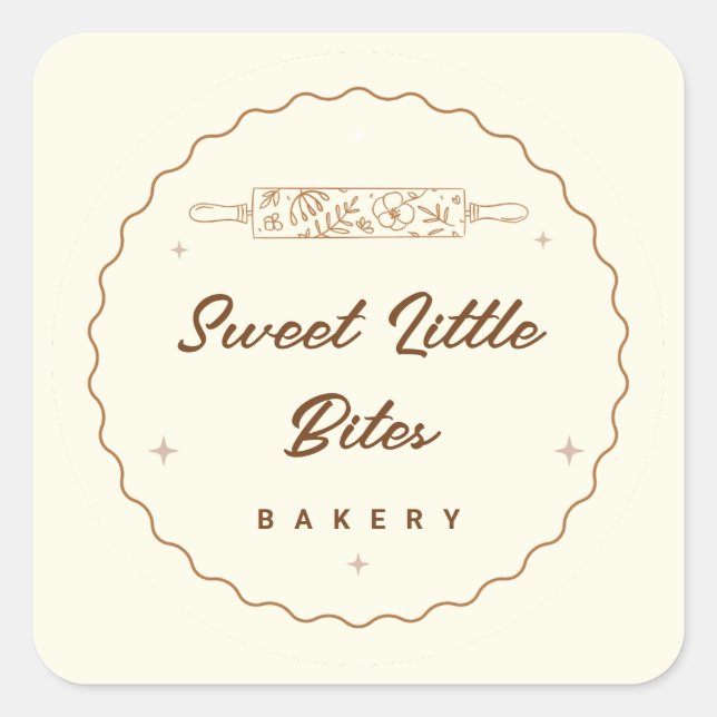 Süßes Kleines Bissen Bäckerei-Logo-Aufkleber Quadratischer Aufkleber (Vorderseite)