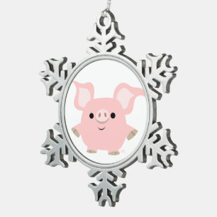 Süßes kleines Cartoon-Schwein aus Zinn-Anhänger Schneeflocken Zinn-Ornament