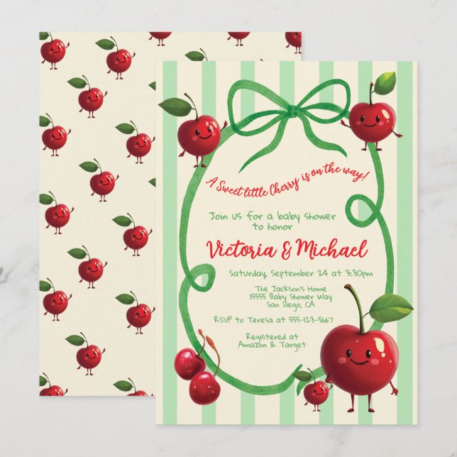 Süßes kleines Cherry Baby Dusche Einladung (Vorne/Hinten)