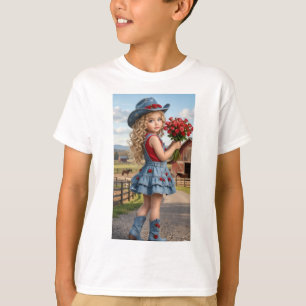 Süßes kleines Cowgirl mit roten Rosen Kinder T-Shi T-Shirt