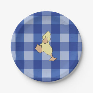 Süßes kleines Entlein Blau kariert Baby Shower Pappteller