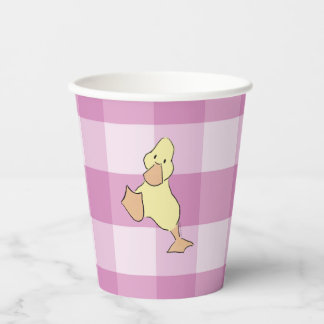 Süßes kleines Entlein Rosa Gingham-Baby-Party Pappbecher