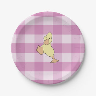 Süßes kleines Entlein Rosa Gingham-Baby-Party Pappteller