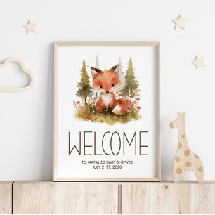 Süßes kleines Fuchs-Karo-Babyparty-Willkommensschi Poster