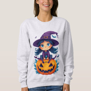 Süßes kleines Hexenmädchen mit Kürbissen und Flede Sweatshirt