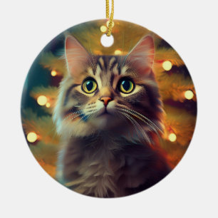 Süßes kleines Kätzchen spielt mit Weihnachtszwiebe Keramik Ornament