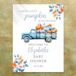 Süßes kleines Kürbis Blau Baby Shower Willkommenss Poster
