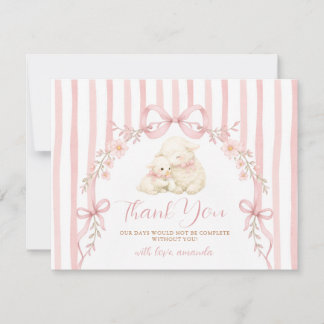 Süßes kleines Lamm-Baby-Shower-Rosa-Bogen-Streifen Dankeskarte