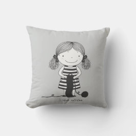 Süßes kleines Mädchen, das strickt Ich liebe Stric Kissen