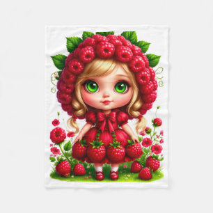 Süßes kleines Mädchen mit frischen roten Himbeeren Fleecedecke