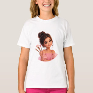 Süßes kleines Mädchen mit Pinsel-Illustrations-Auf T-Shirt