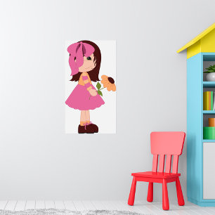 Süßes kleines Mädchen mit rosa Kleid und Blume Poster