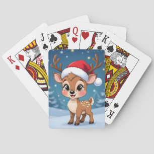 Süßes kleines Rentier mit Weihnachtsmütze Spielkarten