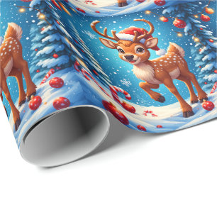 Süßes kleines Rentier Weihnachten Santa Hut Winter Geschenkpapier