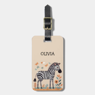 Süßes kleines Zebra mit Blumen und Schmetterlingen Gepäckanhänger