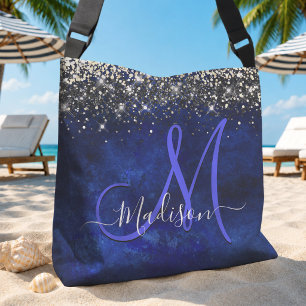 Süßes königsblaues goldenes falsches Glitter-Monog Tasche