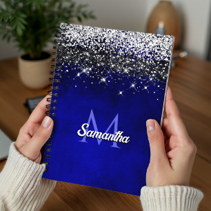 Süßes königsblaues silbernes falsches Glitter-Mono Notizbuch