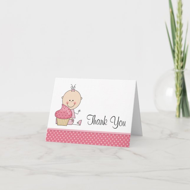 Süßes Kuchen-Rosa-Tupfen-Baby danken Ihnen Dankeskarte (Vorderseite)