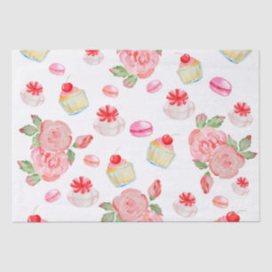 Süßes Kuchen und Rose in Aquarell Seidenpapier
