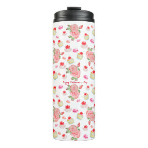 Süßes Kuchen und Rose in Aquarell Thermosbecher