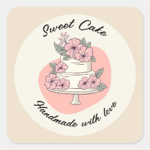 Süßes Kuchenbäckerei-Logo Quadratischer Aufkleber
