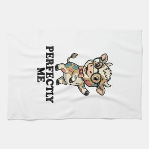 Süßes Kuh-Shirt Mit Brille Perfekte Vibes Geschirrtuch