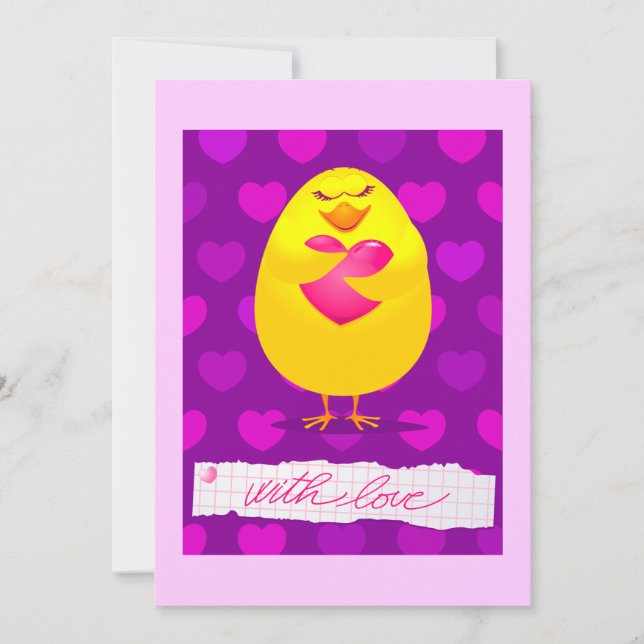 Süßes Küken in Liebe mit Botschaft, Einladung (Vorderseite)