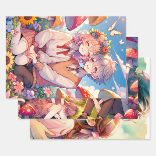 Süßes, kuschelndes Anime-Paar, whimsical romantisc Geschenkpapier Set