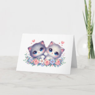 Süßes kuschelndes Kittenduo Blumen Leer Grußkarte Karte